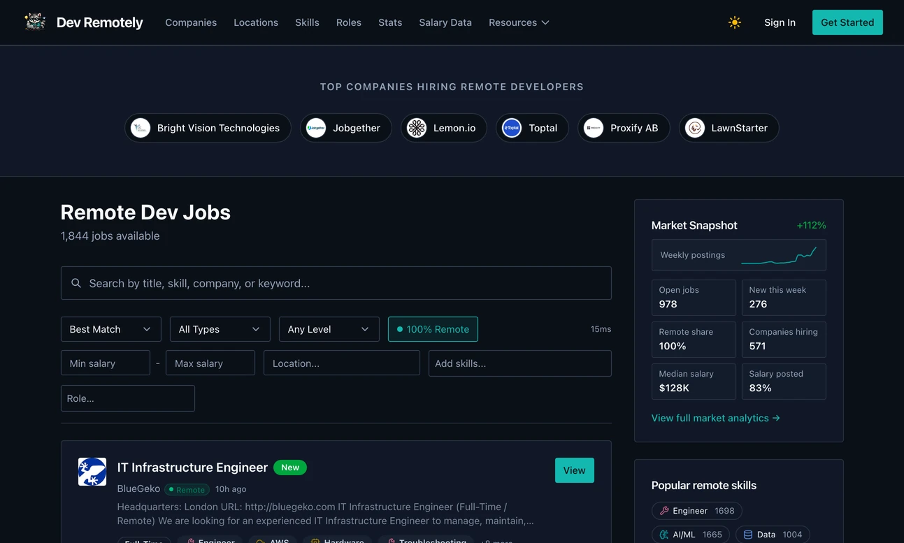 The home page of devremotely.com