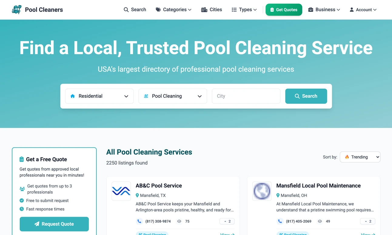 The home page of poolcleaners.io