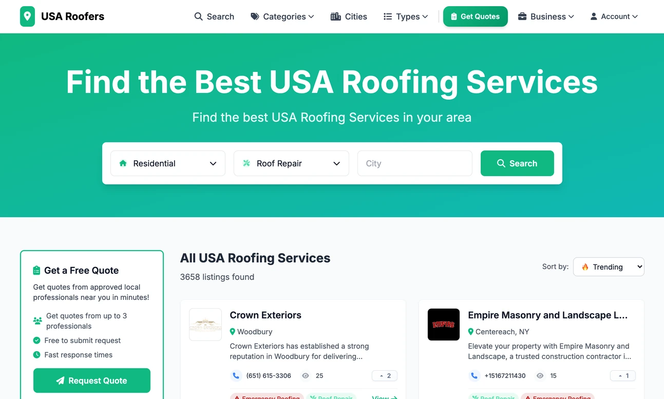 The home page of usaroofers.io